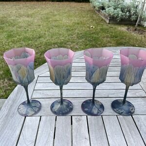 Luminarc France Art Glass Reuven Nouveau Watercolor Handpainted Wine Glasses 4